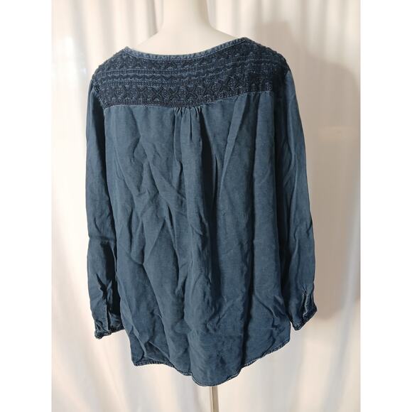 Esprit Embroidered Long Sleeve Denim Tunic Blouse US 14 - Picture 2 of 13
